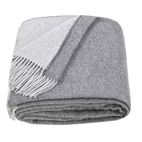 LYHome Merino Wool Blanket - Warm Throw for Cold Weather, Warmest Travel Outdoor Camping Blankets, Picnic Army and Military Throws, Comforter Soft & Cozy (55" x 79" Grey - Light Grey Double-Sided) - Image 1