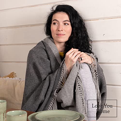 LYHome Merino Wool Blanket - Warm Throw for Cold Weather, Warmest Travel Outdoor Camping Blankets, Picnic Army and Military Throws, Comforter Soft & Cozy (55" x 79" Grey - Light Grey Double-Sided) - Image 5
