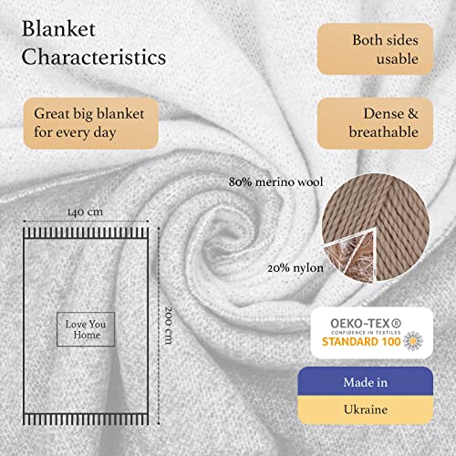 LYHome Merino Wool Blanket - Warm Throw for Cold Weather, Warmest Travel Outdoor Camping Blankets, Picnic Army and Military Throws, Comforter Soft & Cozy (55" x 79" Grey - Light Grey Double-Sided) - Image 3