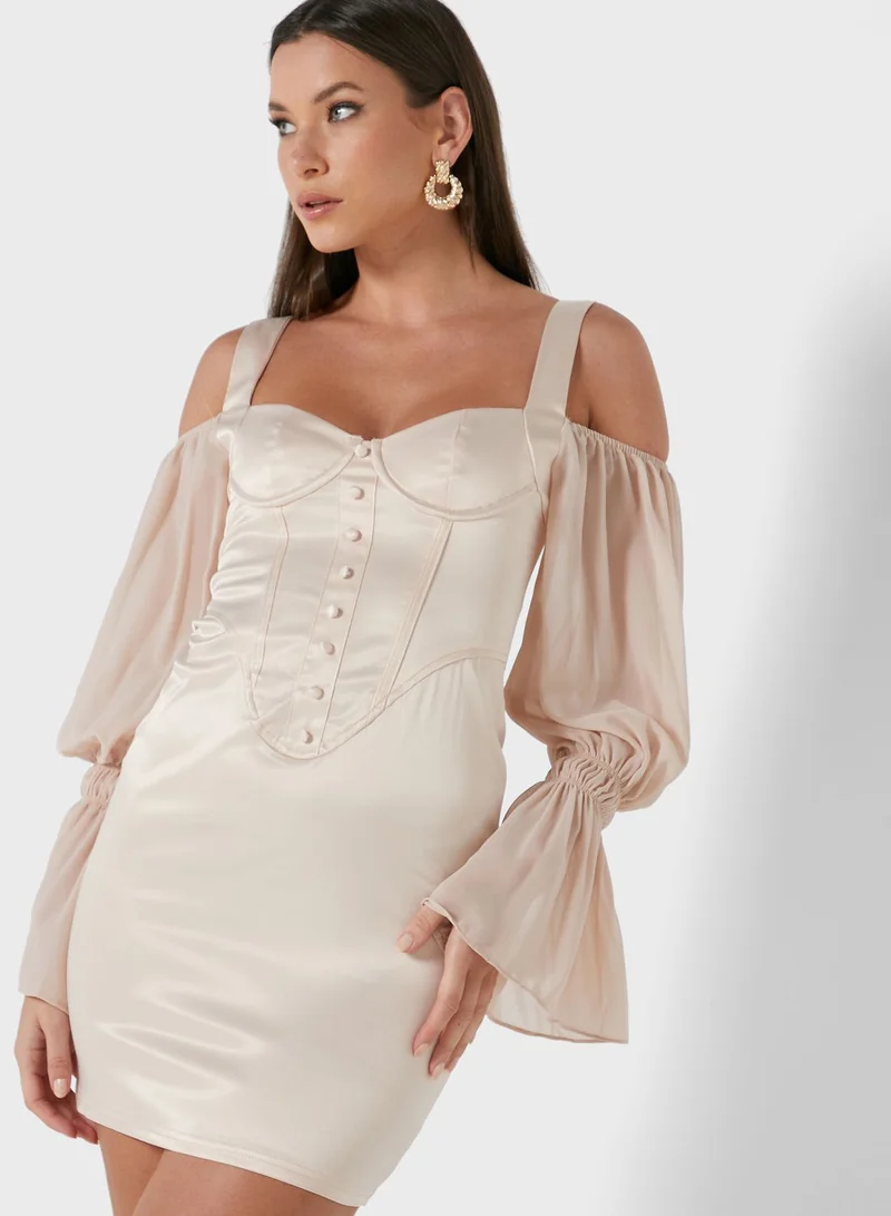 saint genies Balloon Sleeve Bodycon Dress