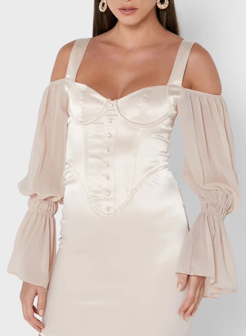 saint genies Balloon Sleeve Bodycon Dress