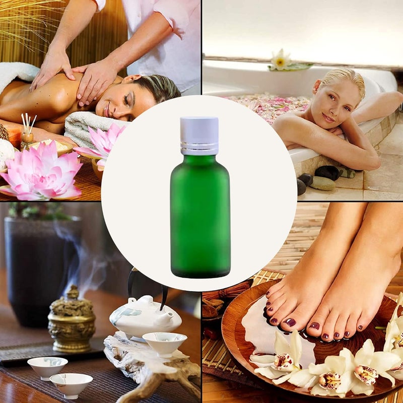 Devinez (Pack of 4) Multipurpose Refillable Green Color Frost Round Glass Bottle, 30 ml with Silver Cap and V Drop Nozzle for Cosmetics, Serum, Essential Oils, Blends, Skin Care, Travel, Toners & DIY - Image 3