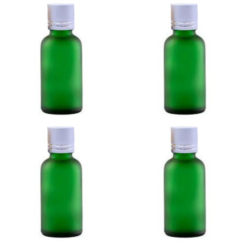 Devinez (Pack of 4) Multipurpose Refillable Green Color Frost Round Glass Bottle, 30 ml with Silver Cap and V Drop Nozzle for Cosmetics, Serum, Essential Oils, Blends, Skin Care, Travel, Toners & DIY - Image 1