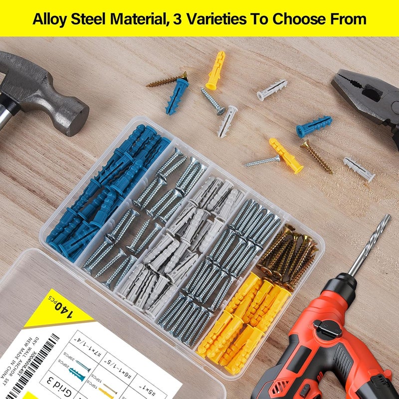 BHALCVR 140pcs Drywall Anchors and Screws Kit (3 Sizes) - Plastic Screw Anchors for Drywall & Sheetrock with Phillips Screws - Assorted Wall Anchors Set for Shelves, Mirrors, Wall Art, Home Decor - Image 3