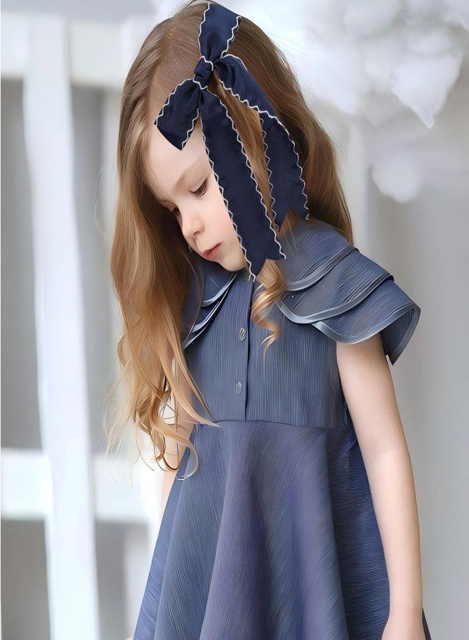NCMAMA 2PCS Navy Bows for Girls Grosgrain Ribbon Alligator Hair Clips Hair Barrettes Hair Accessories for Girl Teens Kids Toddler with Long Tail - Image 2