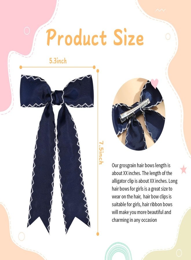 NCMAMA 2PCS Navy Bows for Girls Grosgrain Ribbon Alligator Hair Clips Hair Barrettes Hair Accessories for Girl Teens Kids Toddler with Long Tail - Image 3