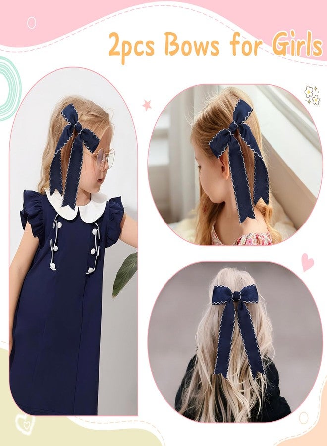 NCMAMA 2PCS Navy Bows for Girls Grosgrain Ribbon Alligator Hair Clips Hair Barrettes Hair Accessories for Girl Teens Kids Toddler with Long Tail - Image 4