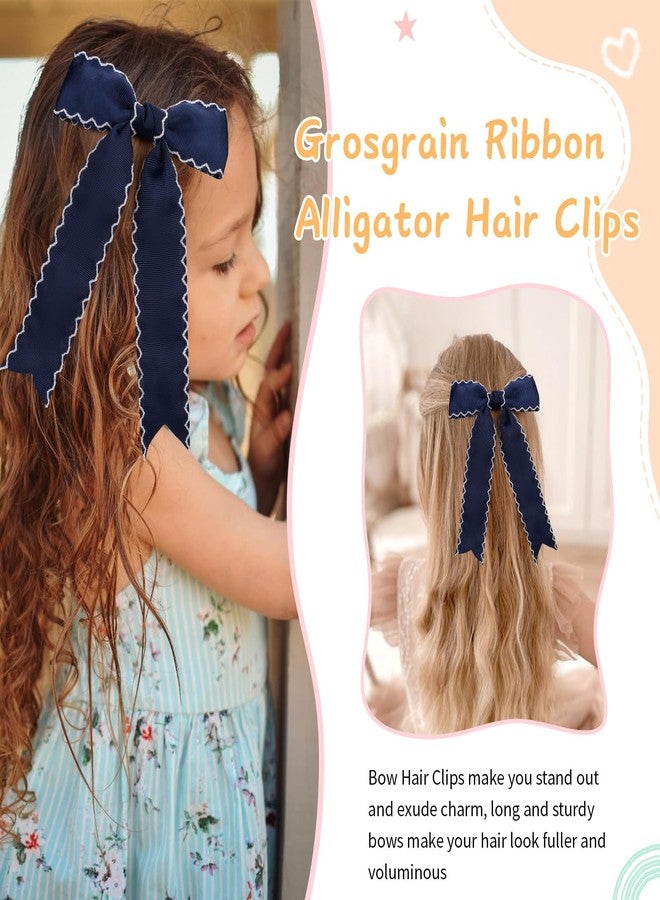 NCMAMA 2PCS Navy Bows for Girls Grosgrain Ribbon Alligator Hair Clips Hair Barrettes Hair Accessories for Girl Teens Kids Toddler with Long Tail - Image 5