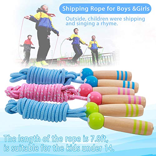 Ace one Jump Rope Kids, 7ft Adjustable Cotton Skipping Rope with Wooden Handle for Boys and Girls Fitness Outdoor Exercise(Blue) - Image 5