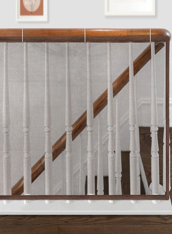 Gudui Banister Guard 6.6ft x 2.6ft Child Safety Net Balcony Stair Railing Proof Mesh for Kids, Toys, Pets, Brown - Image 1