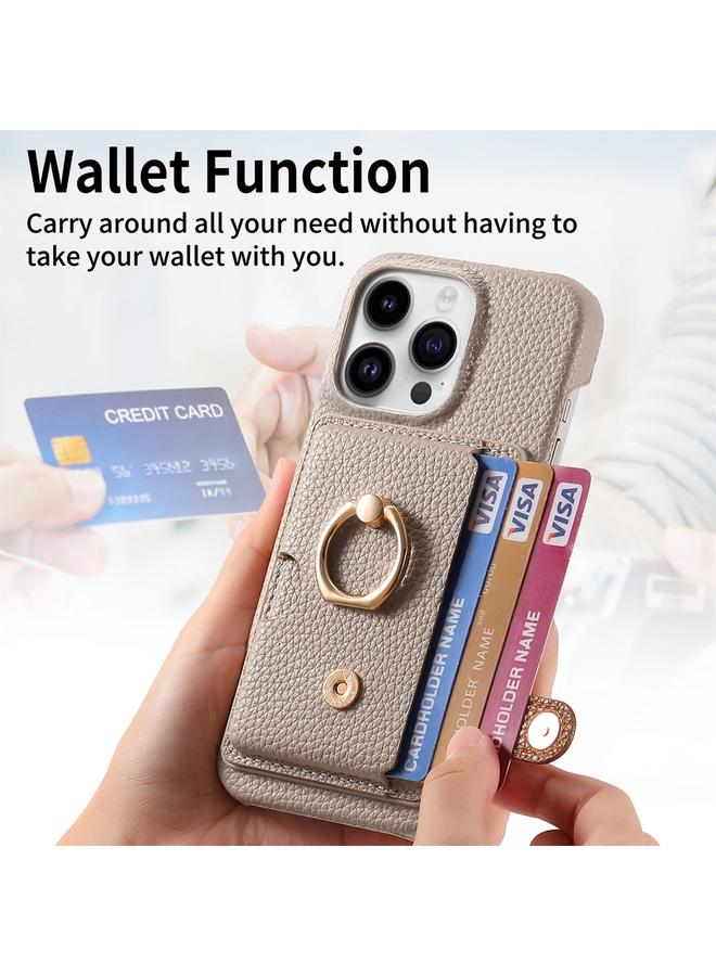 زبون جراب لهاتف iPhone 13 Pro Max مصنوع من جلد الليتشي مع حافة زيتية وغطاء خلفي للبطاقة - Image 4