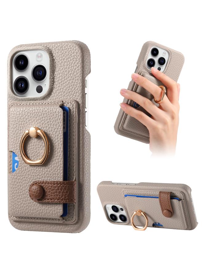 زبون جراب لهاتف iPhone 13 Pro Max مصنوع من جلد الليتشي مع حافة زيتية وغطاء خلفي للبطاقة - Image 1