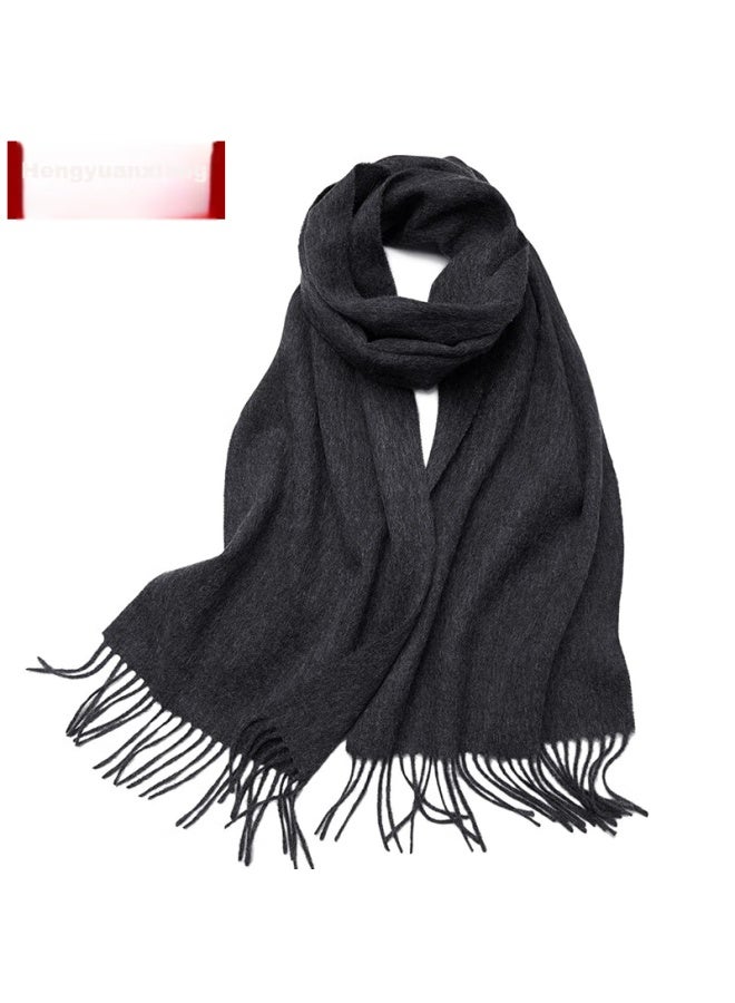 Hengyuanxiang Pure Wool Scarf For Men, Autumn And Winter Thickened Neck Warmer, Gift For Dad Or Boyfriend, New Year Gift Box Set, Dark Gray - Image 4