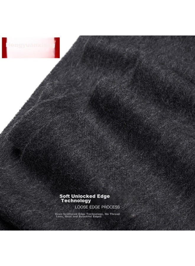Hengyuanxiang Pure Wool Scarf For Men, Autumn And Winter Thickened Neck Warmer, Gift For Dad Or Boyfriend, New Year Gift Box Set, Dark Gray - Image 5