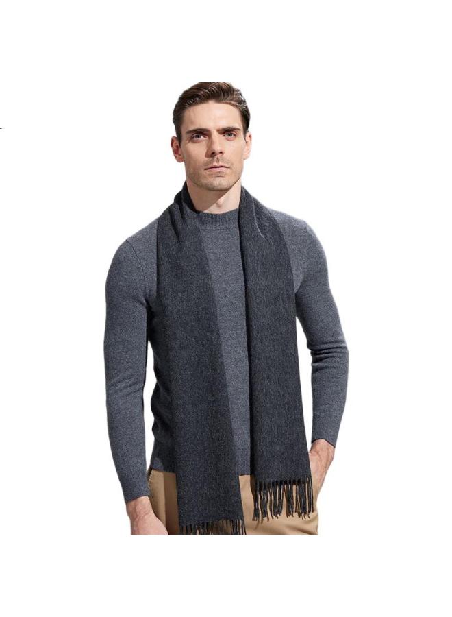 Hengyuanxiang Pure Wool Scarf For Men, Autumn And Winter Thickened Neck Warmer, Gift For Dad Or Boyfriend, New Year Gift Box Set, Dark Gray - Image 1