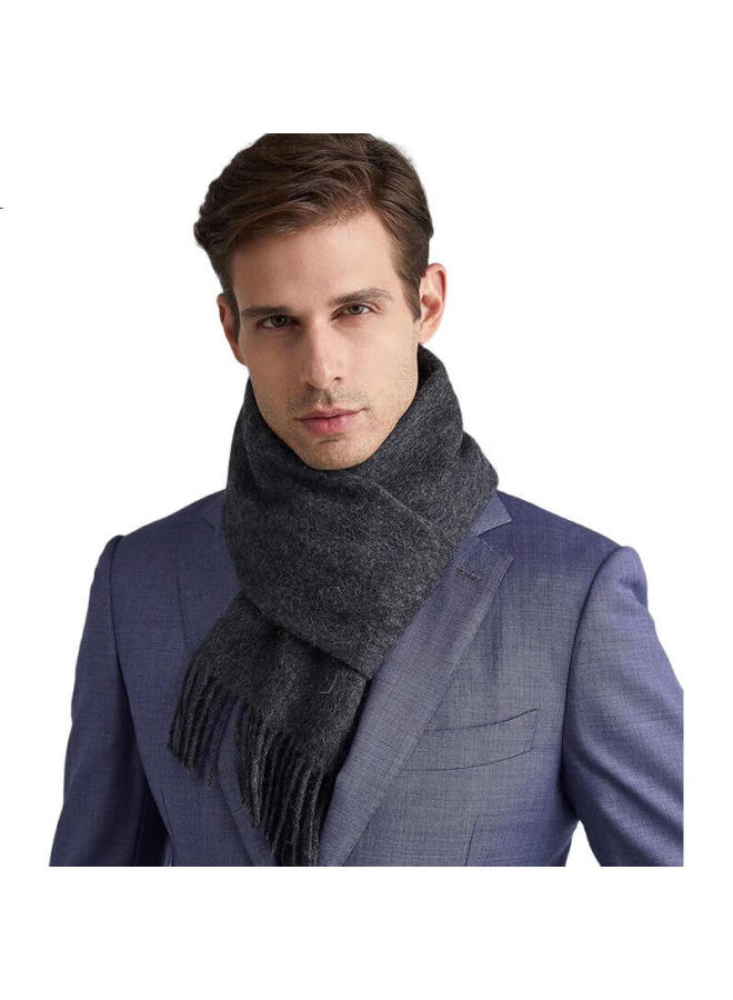 Hengyuanxiang Pure Wool Scarf For Men, Autumn And Winter Thickened Neck Warmer, Gift For Dad Or Boyfriend, New Year Gift Box Set, Dark Gray - Image 2