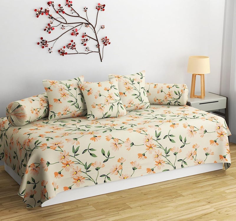 HOMICON HOMICON Premium Cotton Feel 8 Pieces Diwan Cover Set with 1 Single Diwan Bedsheet 2 Bolster Covers and 5 Cushions Cover Cream  - Image 1