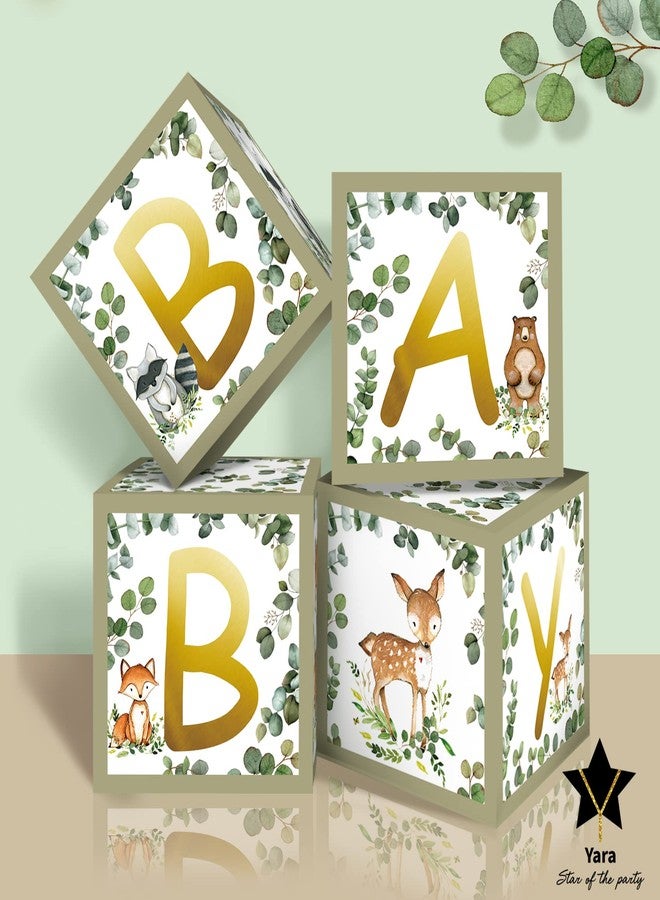 YARA Woodland Baby Shower Decorations Boxes for Boy Girl, Sage Green Party Decor Letters, Boho Baby Blocks Decoration Backdrop, Neutral Gender & Reveal Box Centerpieces, Forest Animals Greenery Theme - Image 1