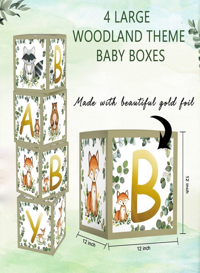 YARA Woodland Baby Shower Decorations Boxes for Boy Girl, Sage Green Party Decor Letters, Boho Baby Blocks Decoration Backdrop, Neutral Gender & Reveal Box Centerpieces, Forest Animals Greenery Theme - Image 2