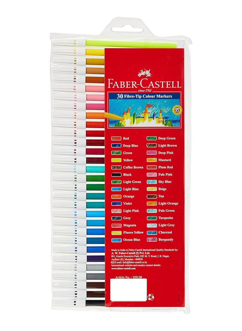 FABER-CASTELL 30-Piece Fibre Tip Colouring Pens Assorted Colours - Image 1