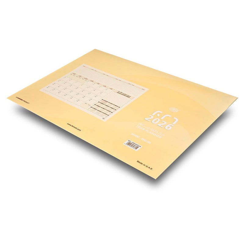 FIS 2026 Year Planner, 490x340mm Monthly Desk Calendar Pad, 12 Sheets (1 Month/Sheet), Full Year View + Notes Section, Arabic/English, Ivory Paper, Ideal Refill for FIS Desk Blotter-FSDKRAEIV26 - Image 1
