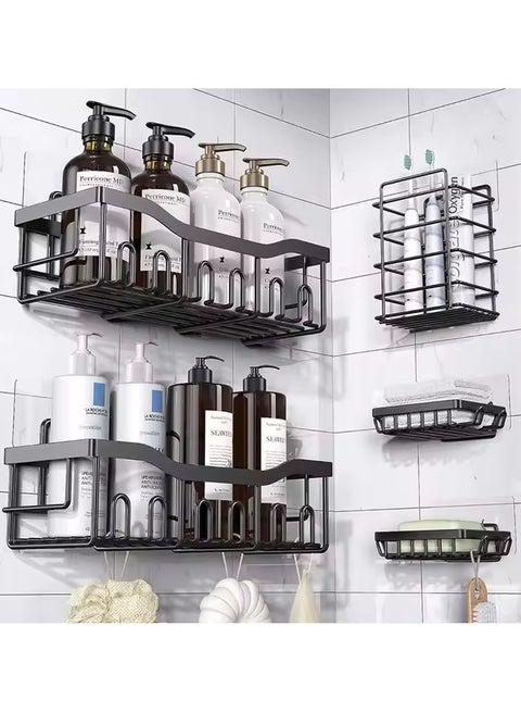 5-Pack Rustproof Shower Caddy Set – Carbon Steel Bathroom Organizer with Corner Shelves, Soap Rack & Adhesive Hooks for Wall Storage
