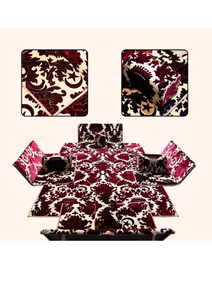 سمارت هوم طقم جلسة أرضية 9 قطع – فرشة أرضية مقاس 300×200 سم مع 4 كراسي أرضية مقاس 120 سم لشخصين و4 مراكي مريحة، جلسة عربية عصرية للمنزل والاستقبال - Image 1