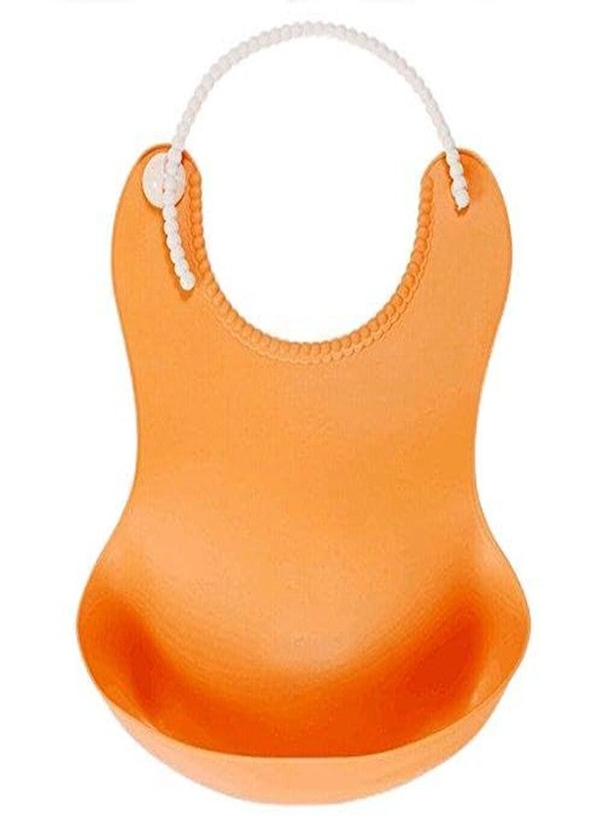 Alya The Cheeky Kidzz Newborn Cute Attractive Plain Solid Baby Button Bib Apron Waterproof With PVC Silicone Durable washable back For Feeding Toddlers/Infants Babies(0 Months+) (PACK OF 1, ORANGE) - Image 1