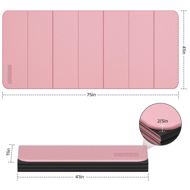 WUWAN Foldable Yoga Mat Thick 10mm-WUWAN Extra Large Exercise mat, TPE Material, Non-Slip Fitness Folding Mats Easy to Carry For Home Workout Travel Pilates(74.8" x40",2/5") (Pink) - Image 4