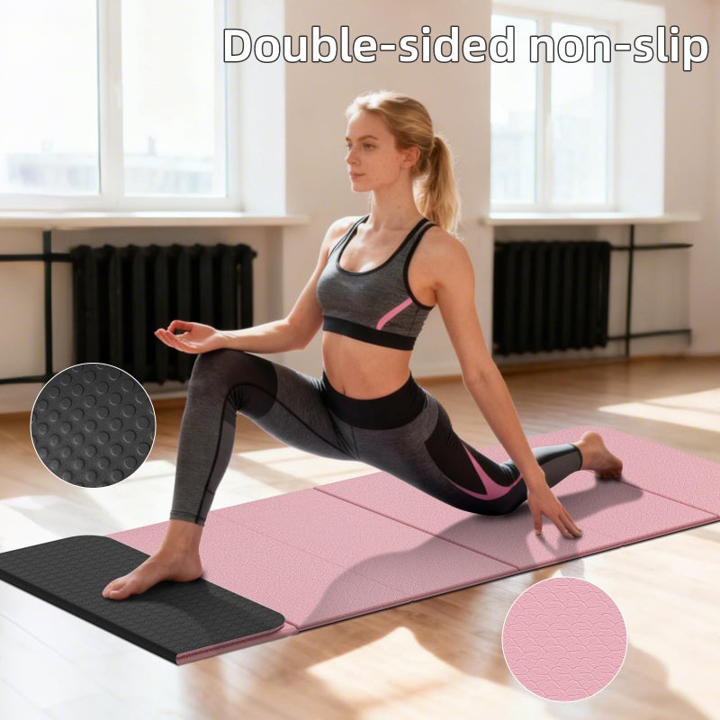 WUWAN Foldable Yoga Mat Thick 10mm-WUWAN Extra Large Exercise mat, TPE Material, Non-Slip Fitness Folding Mats Easy to Carry For Home Workout Travel Pilates(74.8" x40",2/5") (Pink) - Image 3