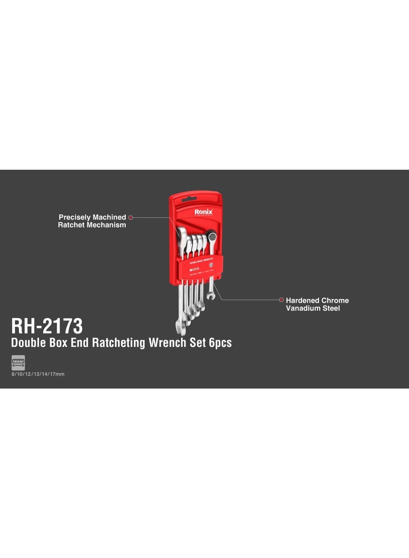 RONIX 6 Pcs Double Box Ratcheting Wrench Set 8-17mm, 72-Tooth, German Engineering #Ronix RH-2173 - Image 3