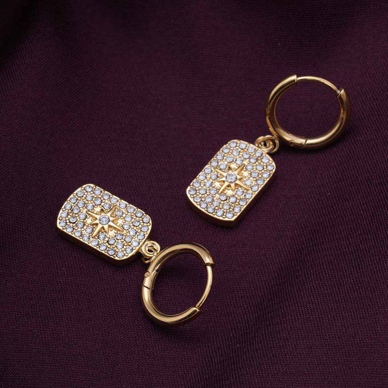 PALMONAS 18k Gold Tone Plated Stones Sparkle Drop Earrings
 for Women - Image 3