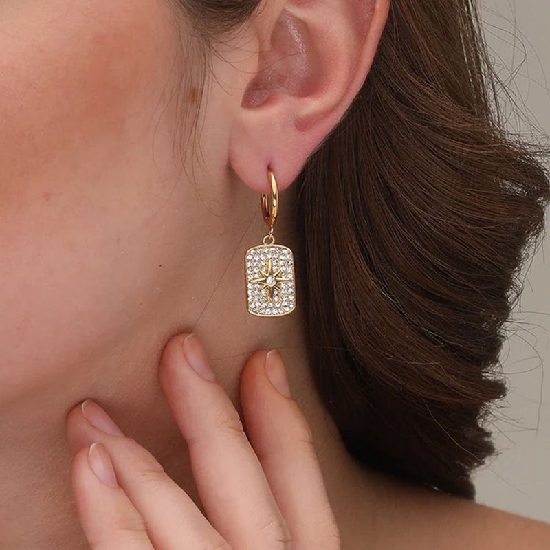 PALMONAS 18k Gold Tone Plated Stones Sparkle Drop Earrings
 for Women - Image 5