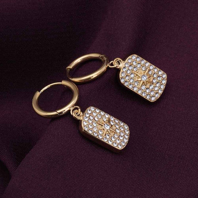 PALMONAS 18k Gold Tone Plated Stones Sparkle Drop Earrings
 for Women - Image 4