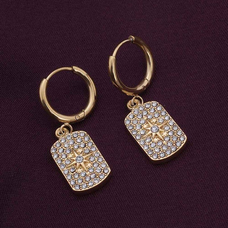 PALMONAS 18k Gold Tone Plated Stones Sparkle Drop Earrings
 for Women - Image 2