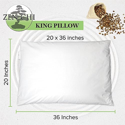 ZEN CHI Buckwheat Pillow - Organic King Size (20"X36") w Natural Cooling Technology- All Cotton Cover - Keep Cool Comfortable Sleep, Pillow Adjusts to The Contours of Head and Neck - Image 2