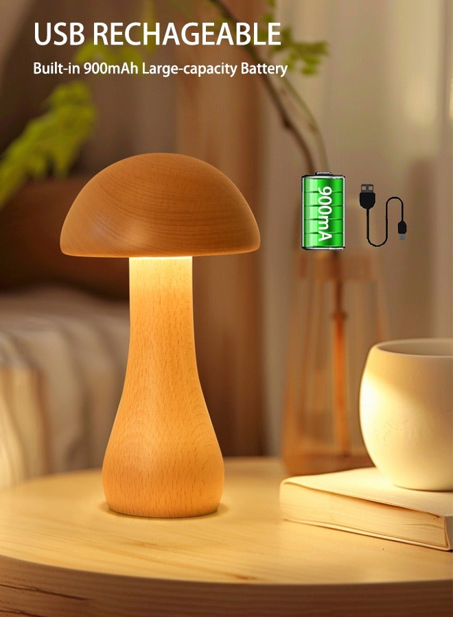 Twisted Head Mushroom Lamp,Portable Dimmable Bedside Lamp with USB Charging,Bedside Lamp LED Touch，Wireless Wooden Night Light - Image 3