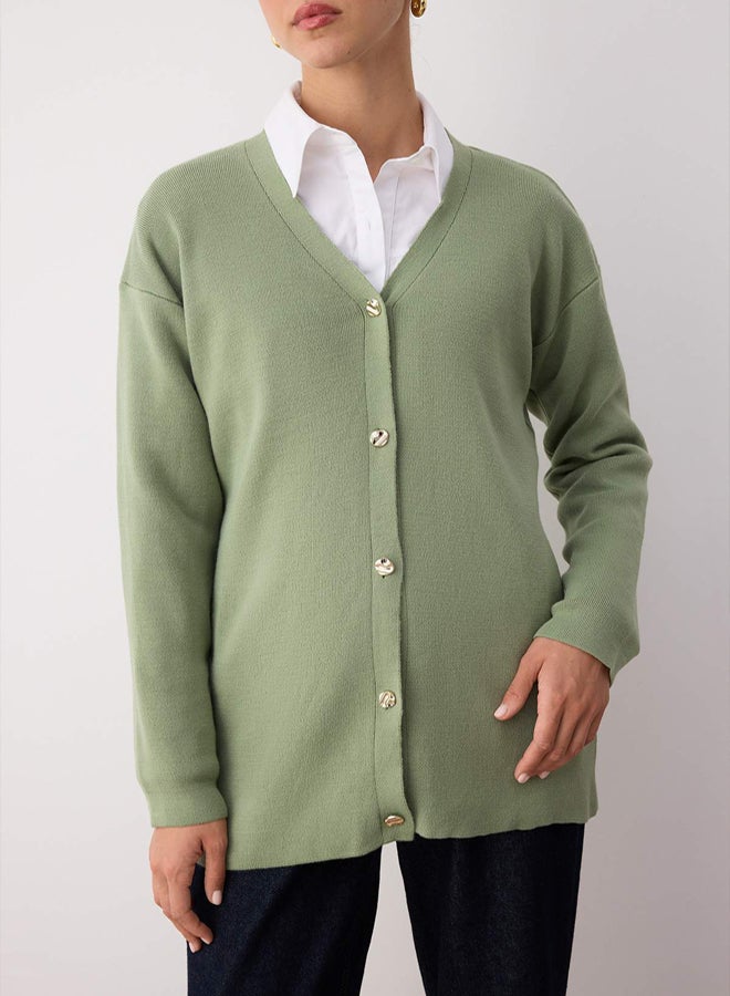 trendyol Mint Gold Buttoned Knitwear Cardigan - Image 3