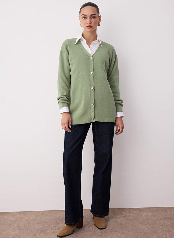 trendyol Mint Gold Buttoned Knitwear Cardigan - Image 2