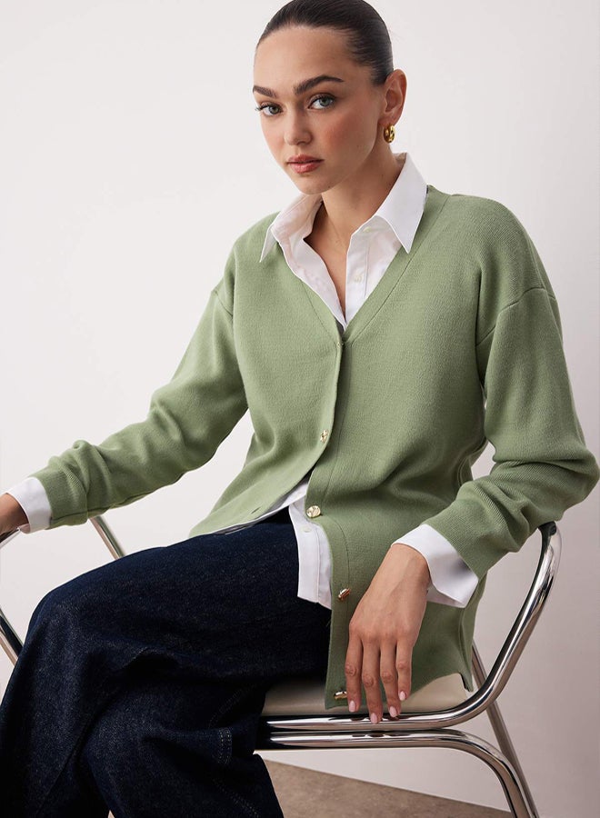 trendyol Mint Gold Buttoned Knitwear Cardigan - Image 1
