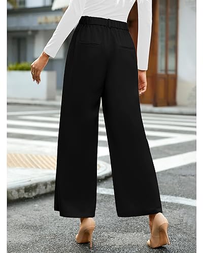 GRAPENT Palazzo Pants for Women Wide Leg Pants Summer Professional Pants for Work Women's Slacks Office Black Dress Pants Women Suit Pants Color Petite Black Size Medium Size 8 Size 10 - Image 2