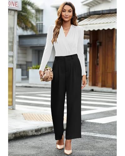 GRAPENT Palazzo Pants for Women Wide Leg Pants Summer Professional Pants for Work Women's Slacks Office Black Dress Pants Women Suit Pants Color Petite Black Size Medium Size 8 Size 10 - Image 4