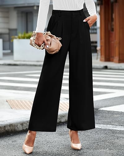 GRAPENT Palazzo Pants for Women Wide Leg Pants Summer Professional Pants for Work Women's Slacks Office Black Dress Pants Women Suit Pants Color Petite Black Size Medium Size 8 Size 10 - Image 3