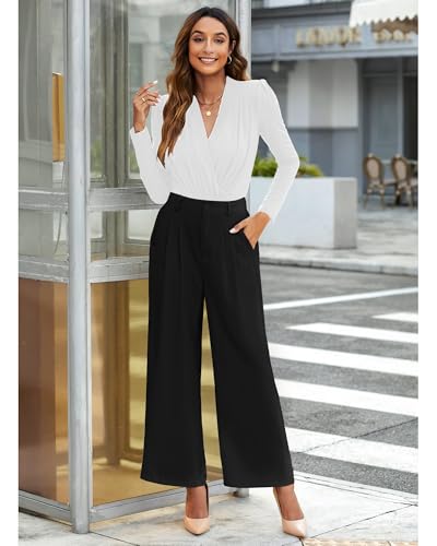 GRAPENT Palazzo Pants for Women Wide Leg Pants Summer Professional Pants for Work Women's Slacks Office Black Dress Pants Women Suit Pants Color Petite Black Size Medium Size 8 Size 10 - Image 5