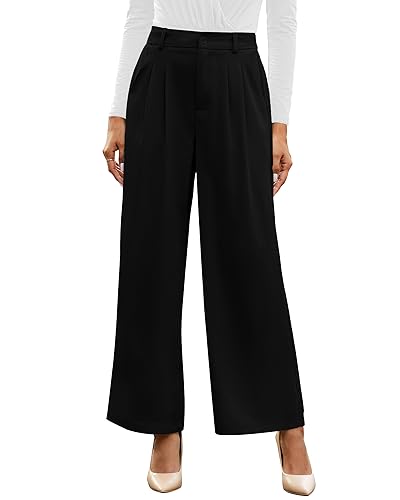 GRAPENT Palazzo Pants for Women Wide Leg Pants Summer Professional Pants for Work Women's Slacks Office Black Dress Pants Women Suit Pants Color Petite Black Size Medium Size 8 Size 10 - Image 1