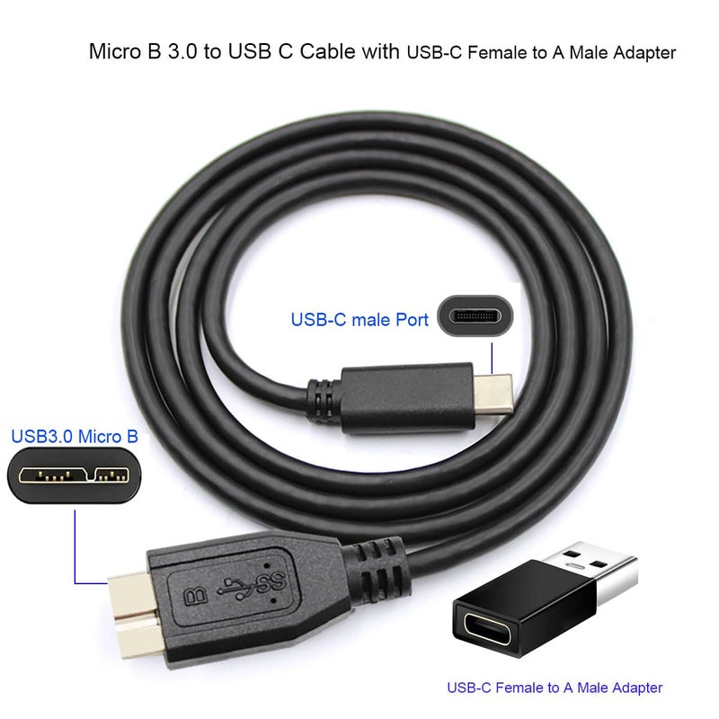 FRIGRAF 2IN1 External Hard Drive Cable 1.6FT,Super Speed Micro B 3.0 to USB C/A Cable, Compatible with WD,Toshiba,My Passport,Samsung,Seagate,MacBook Pro/Air, FORiPad/Tablet, iPhone15,Samsung Galaxy. - Image 2