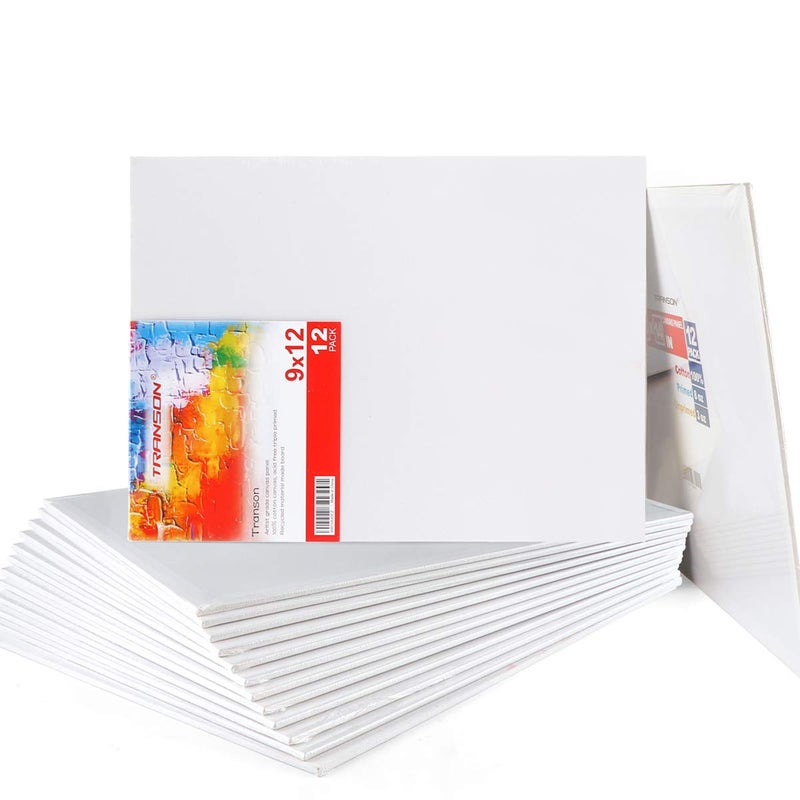 Transon 9x12in MDF No Warping Artist Painting Canvas Panel Board 12Pack AcidFree Primed for Normal and Heavy Duty Painting
