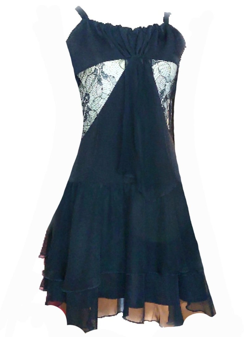 Women black party short dress with transparent  lace party 