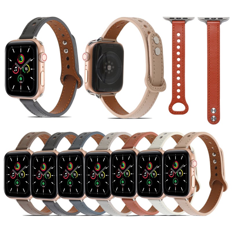 Double Rivets Leather Watch Band for Apple Watch Series 9&8&7 41mm / SE 3&SE 2&6&SE&5&4 40mm / 3&2&1 38mm(Blue)