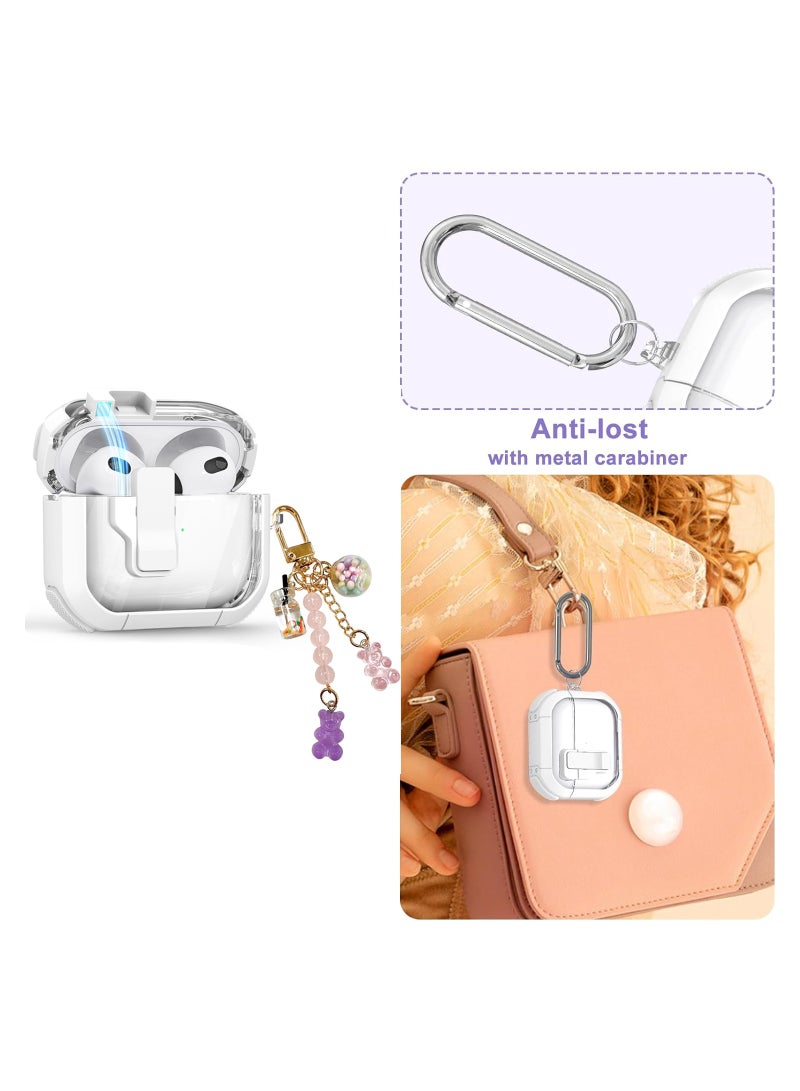 Airpods 3 Clear Case Cover Automatic Snap for Switch Secure Lock Case for Apple Airpod 3rd 2021 Generation Case Cover with Cute Candy Keychain for Women White - Image 2